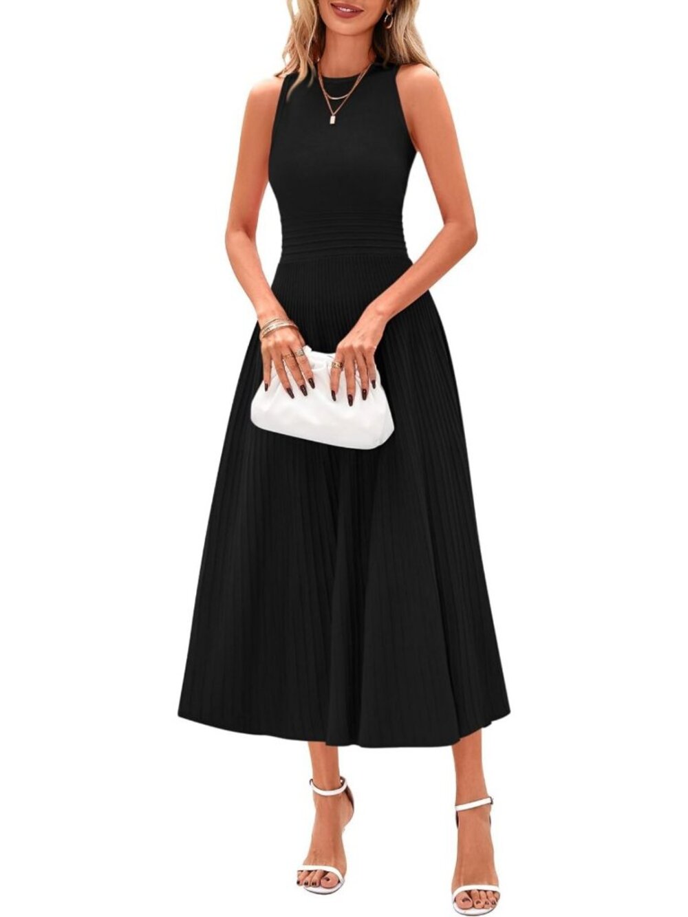 Chic Summer Pleated Midi Dress for Women - Perfect for Work & Casual Outings